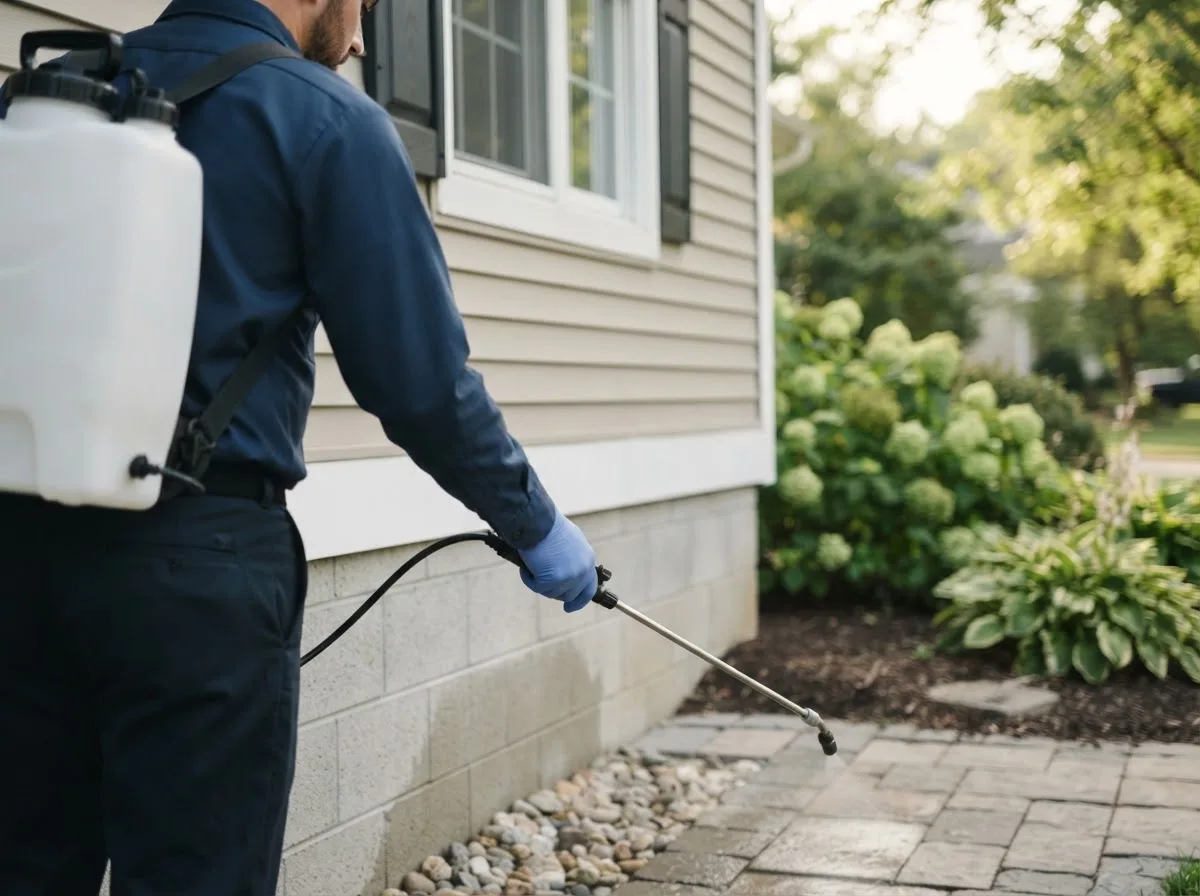 Pest control technician inspecting a home in West Bridgewater, MA